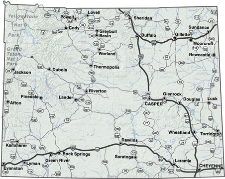 Wyoming map courtesy of the Wyoming Department of Transportation